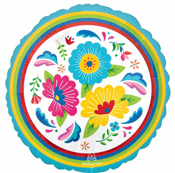 Fiesta Flowers 18-Inch Round Foil Balloon