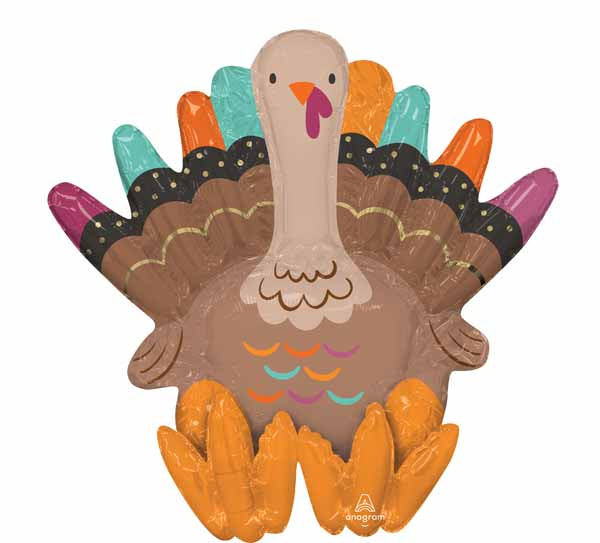 Give Thanks Turkey Sitter Foil Balloon, 21 Inch