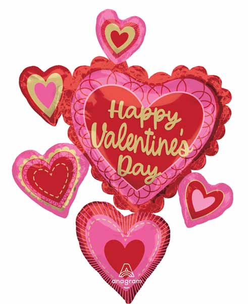 34-Inch Happy Valentine's Day Scalloped Hearts Foil Balloon