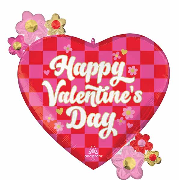 25" Checkerboard Happy Valentine's Day Heart Foil Balloon