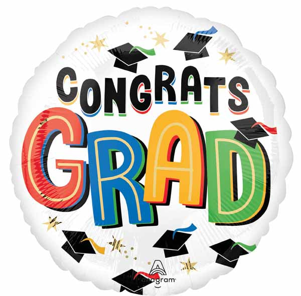 Bright Congrats Grad 18 Inch Round Foil Balloon