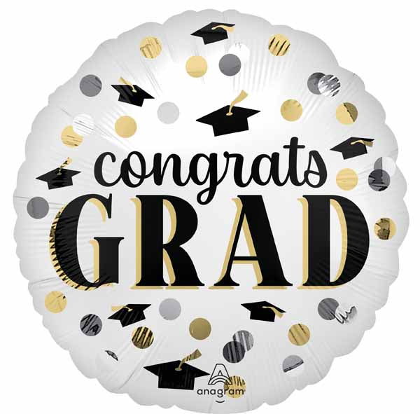 Dots Congrats Grad 18-Inch Round Foil Balloon