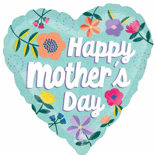 Happy Mother's Day Threaded Love 18" Heart Foil Balloon