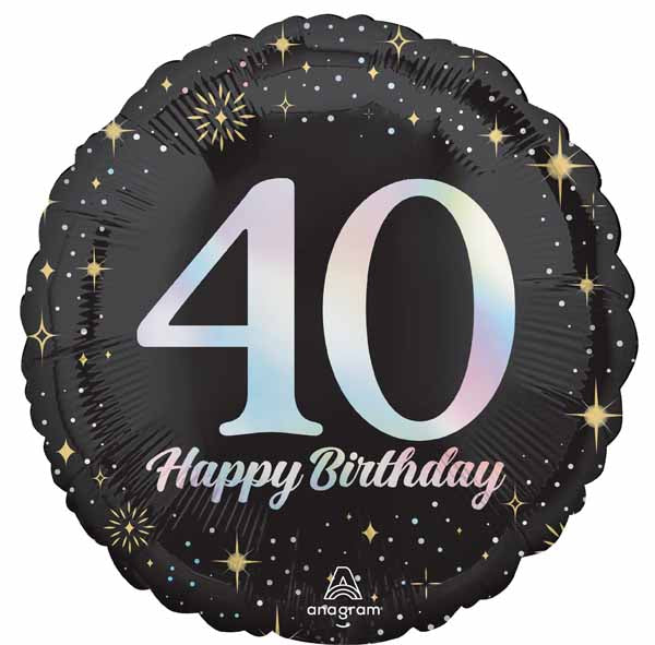 Sparkling 40th Birthday Round Foil Balloon, 18 Inch