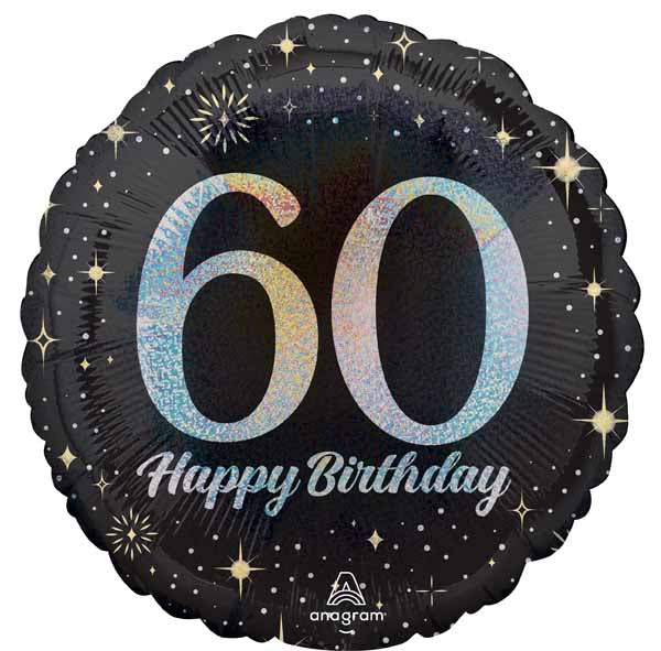 Sparkling 60th Birthday Round Foil Balloon, 18 Inch