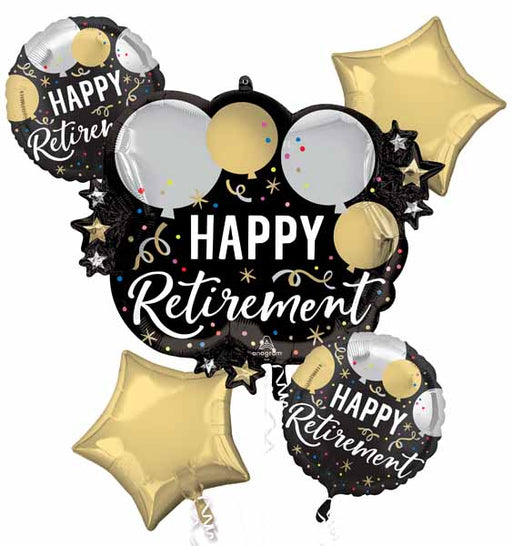 Black, Silver & Gold Retirement Foil Balloon Bouquet