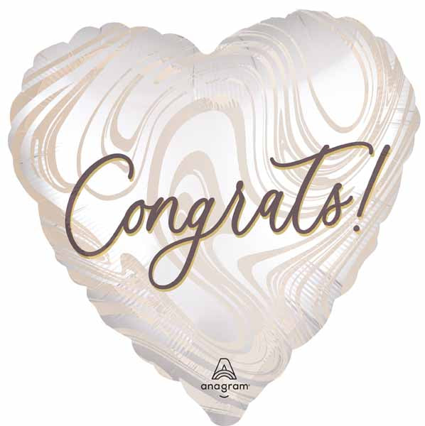 Marble Congrats Heart Foil Balloon, 28 Inch