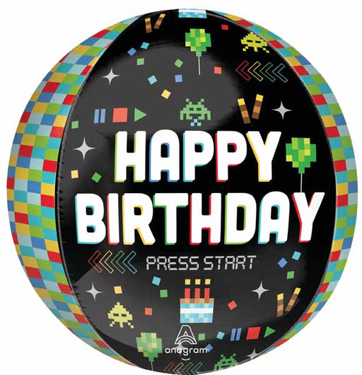 8-Bit Happy Birthday 16-Inch Orbz Foil Balloon
