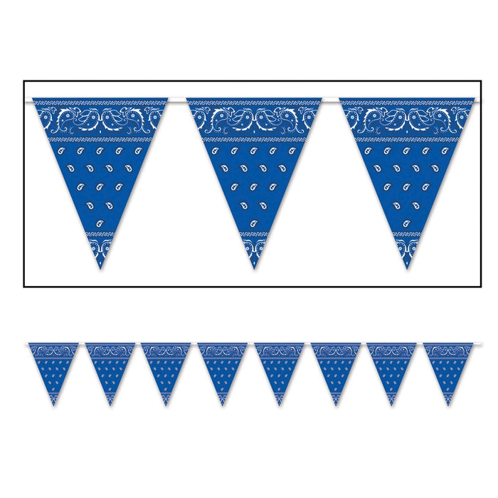 Blue Bandana Pennant Banner, 12 ft