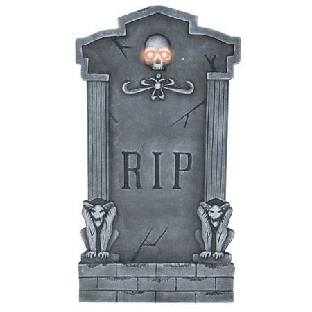 Light-Up Skull on Gargoyle Tombstone Halloween Decoration