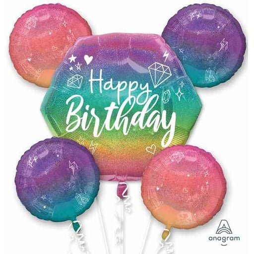 Sparkle Happy Birthday Foil Balloon Bouquet, 5 Balloons