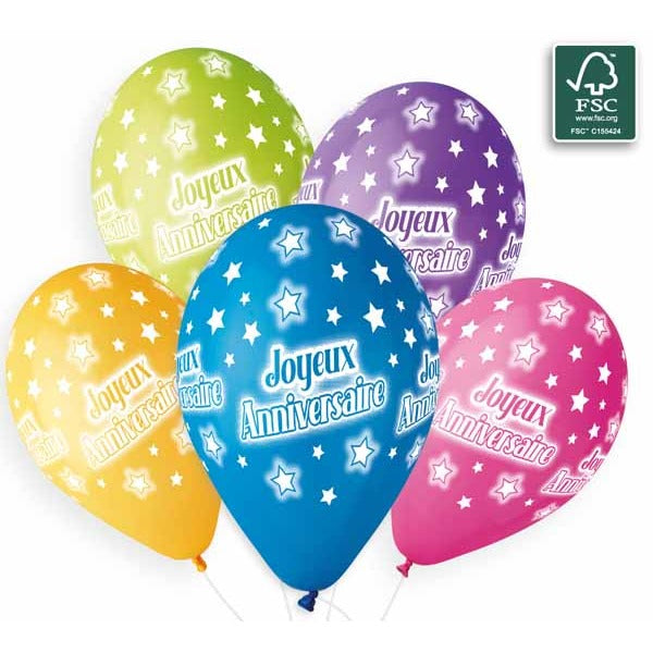 Gemar 13-Inch Joyeux Anniversaire Balloons, 50 Count