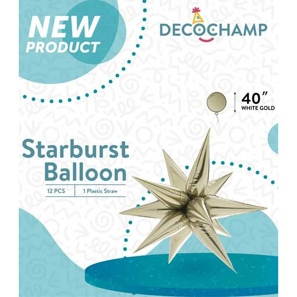 DecoChamp 40-Inch White Gold Starburst Foil Balloon