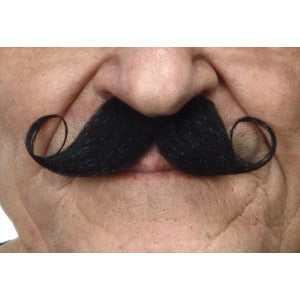 Black Mini Curled Self-Adhesive Moustache, 9.5 x 5 cm