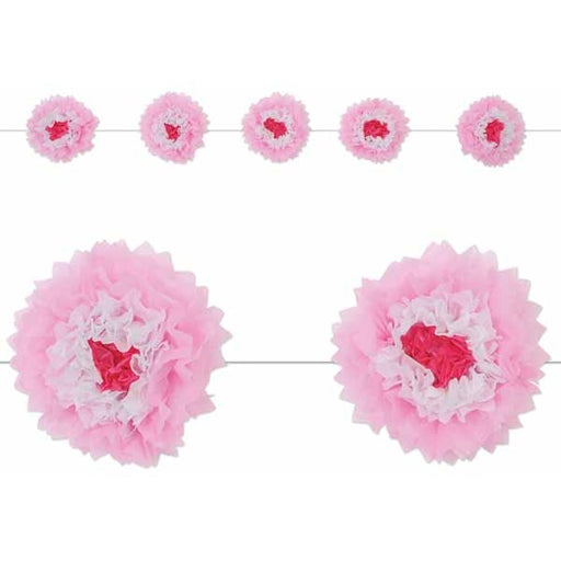 Pink and White Tissue Flower Garland with 5 Flowers