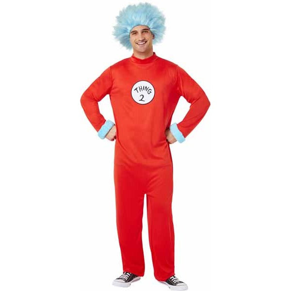 Dr. Seuss Thing Jumpsuit Costume with Wig, Adult Medium