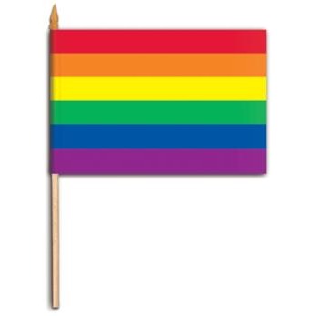 RAINBOW FLAG- RAYON 4"X6" W/ WOOD DOWELL