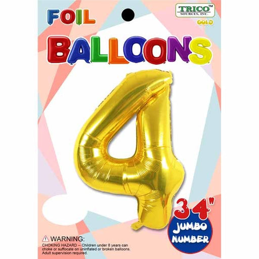 34-Inch Gold Number 4 Foil Balloon