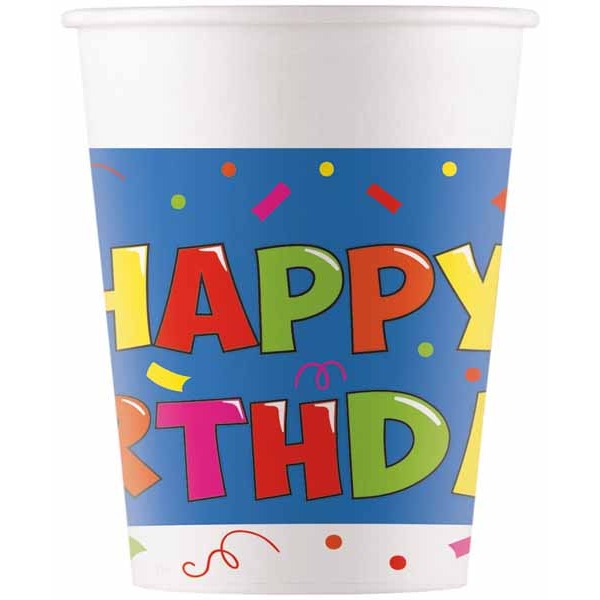 Kokliko Happy Birthday 7 oz Paper Cups, 8 Pack