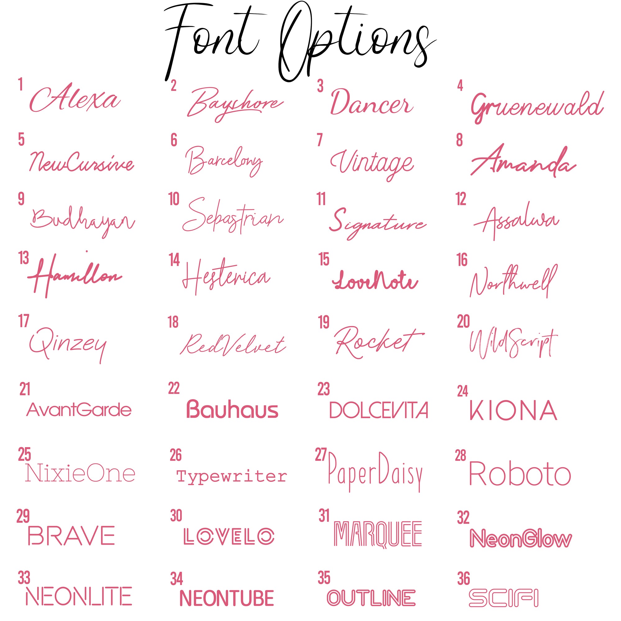 Neon sign font style options