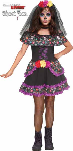 Ghost Face Sugar Skull Child Costume, Medium 8/10
