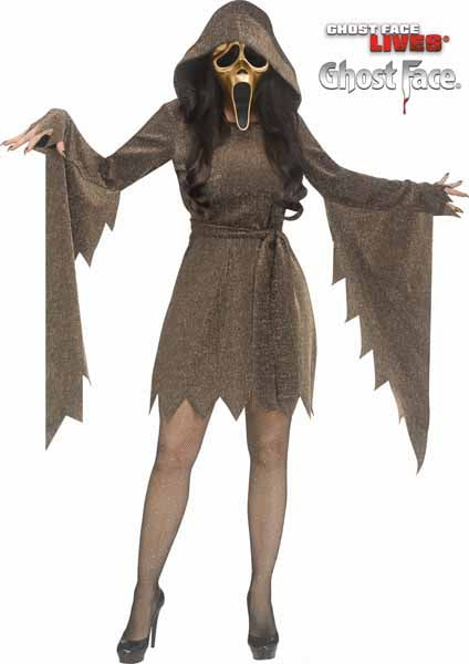 Gold Shimmer Ghost Face Adult Costume, Small/Medium (2-8)
