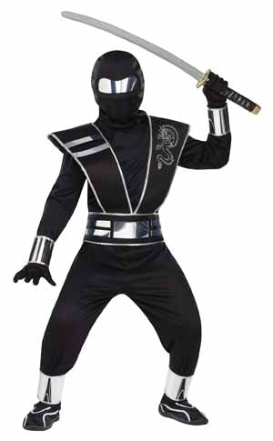 Boys' Silver Mirror Ninja Costume, Size 8-10