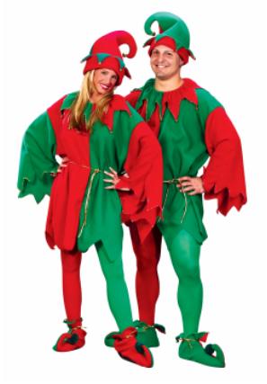 Adult Unisex Red and Green Christmas Elf Costume Set