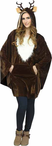 Reindeer Plush Christmas Costume Poncho, One Size