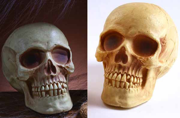 8-Inch Plastic Skull with Natural Brown Rub Finish