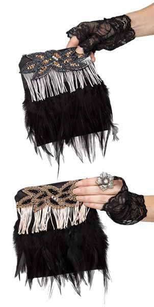 Grey & Black Beaded Fringe Flapper Purse