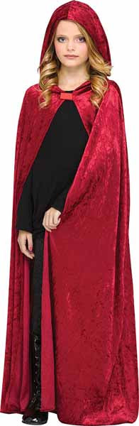 Red Hooded Velour Cape for Children, One Size