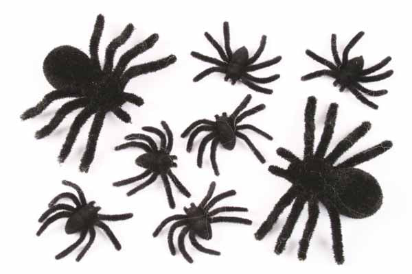 Black Fuzzy Spider Family Halloween Decorations, 8 Pack