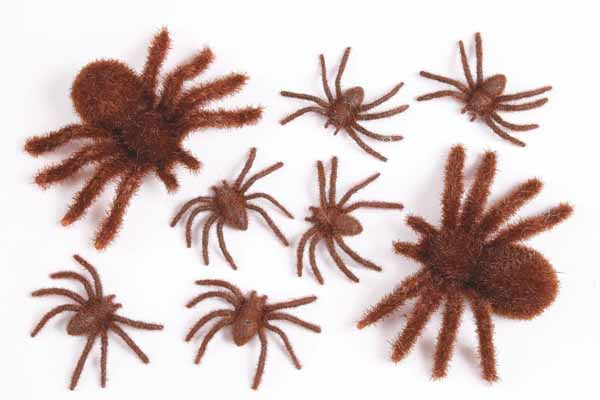Brown Fuzzy Spider Family Halloween Decorations, 8 Count