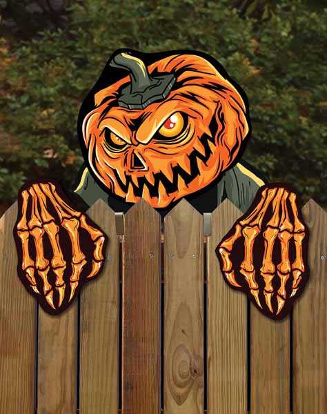 Pumpkin Faces Halloween Fence Decoration