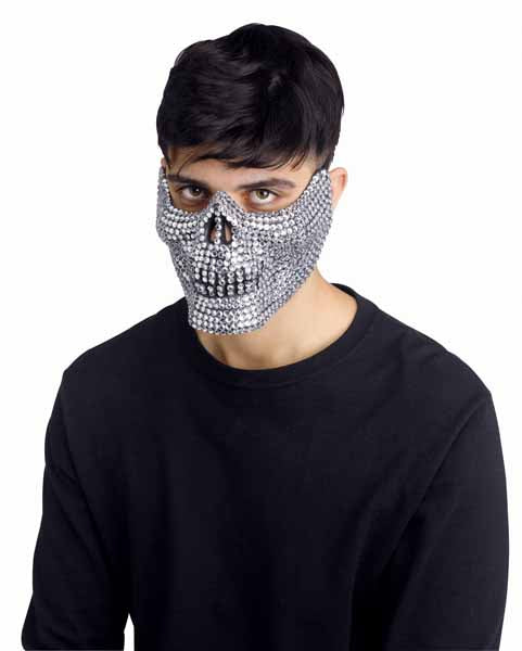 Adult Silver Rhinestone Half Skull Mask