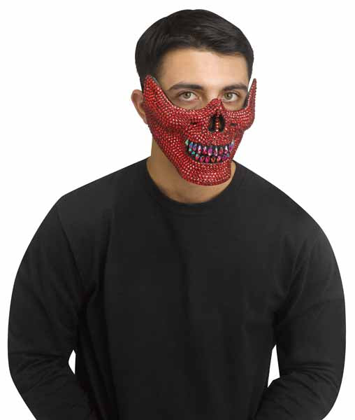 Red Rhinestone Half Skull Mask for Adults