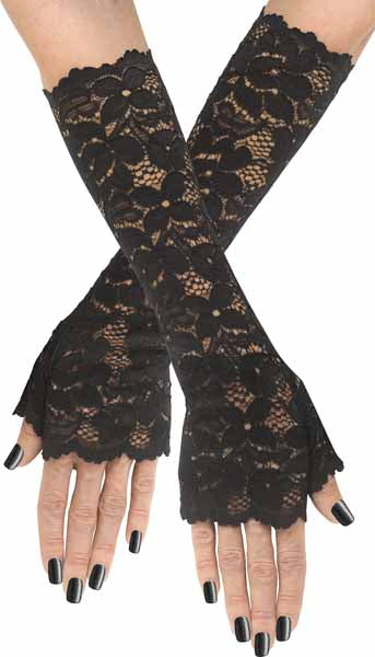 Black Long Stretch Lace Mitts