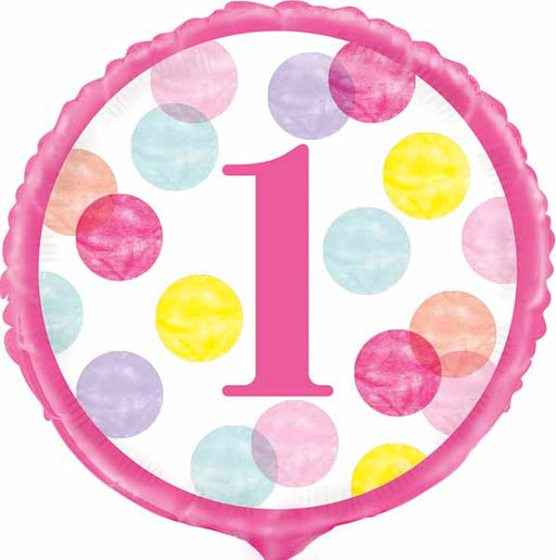 Pink Dots First Birthday 18" Foil Balloon