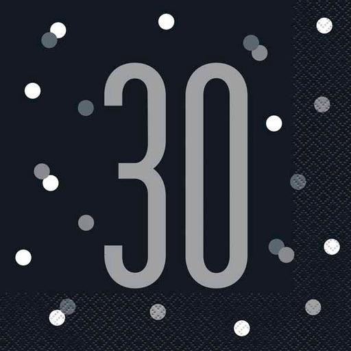Black & Silver 30th Birthday Luncheon Napkins, 16 Pack