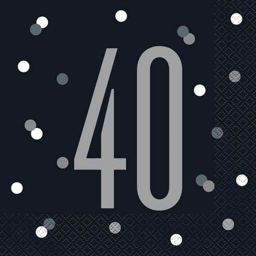Black & Silver 40th Birthday Luncheon Napkins, 16 Pack