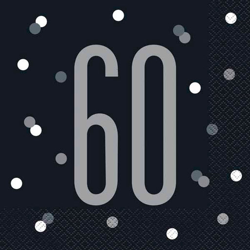 Black & Silver 60th Birthday Luncheon Napkins, 16 Pack