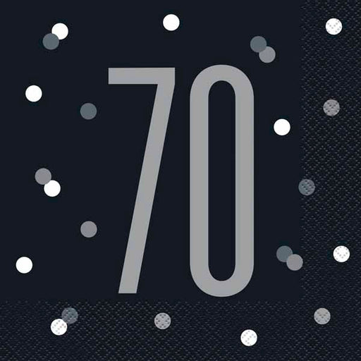 Black & Silver 70th Birthday Luncheon Napkins, 16 Pack