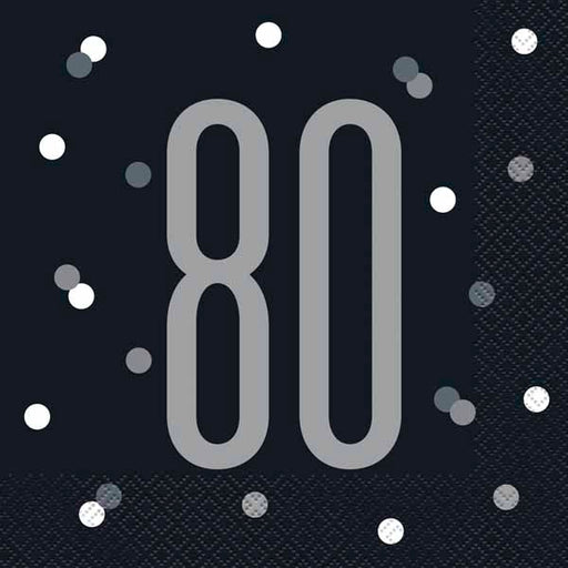 Black & Silver 80th Birthday Luncheon Napkins, 16 Pack