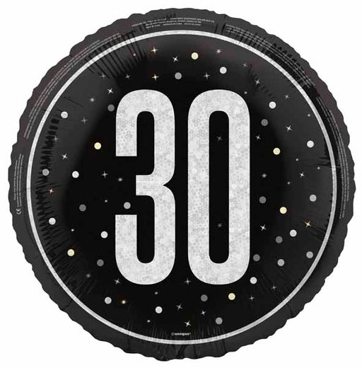 Black Glitz 30th Birthday Foil Balloon, 18 Inch