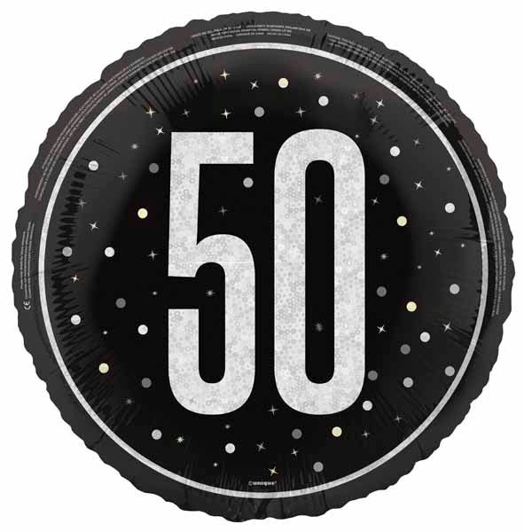 Black Glitz 50th Birthday Foil Balloon, 18 Inch