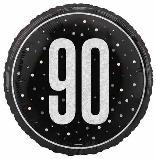 Black Glitz 90th Birthday Foil Balloon, 18 Inch