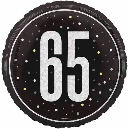 Black Glitz 65th Birthday Foil Balloon, 18 Inch