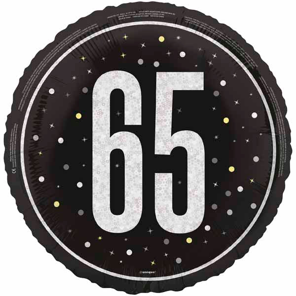Black Glitz 65th Birthday Foil Balloon, 18 Inch