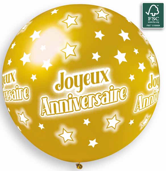 Gemar 31-Inch Gold Joyeux Anniversaire Foil Balloon
